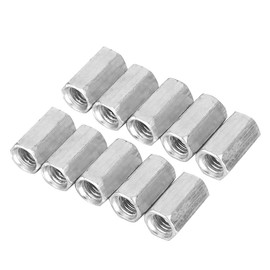 Pack of 10 Long Rod Nuts Hex Nuts Spacer Thread Fixings Galvanised Carbon Steel M8 (M8 x 30)