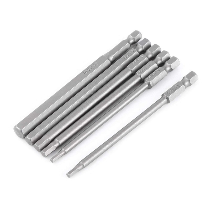 Hexagonal Screwdriver Bit Set 6 Pieces 100 mm Long H2.5
