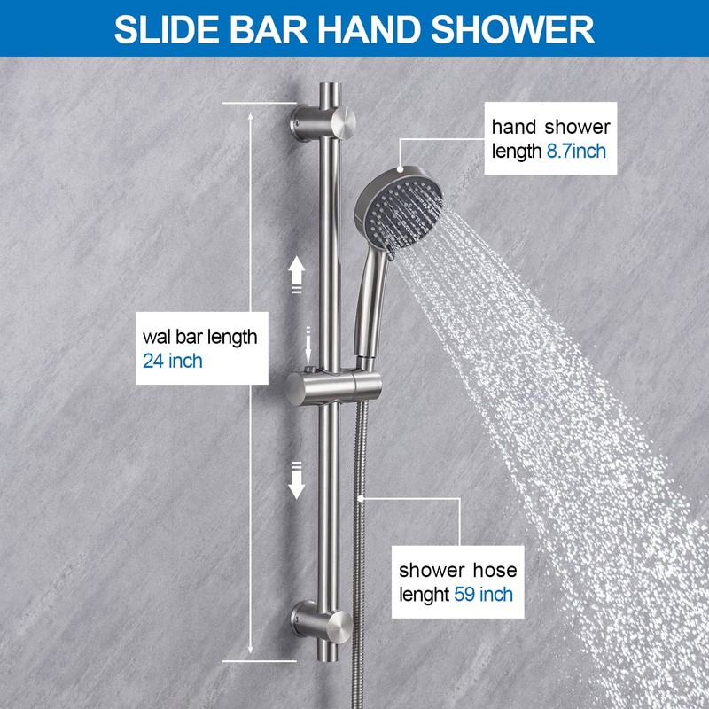 BANGPU Shower Slide Bar with Handheld Shower Head Combo 5-Function