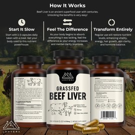 Grass Fed Beef Liver Capsules | Dessicated Liver Supplement | Freeze Dried Liver Pills | 30 Servings | 3000 mg | 120 Count