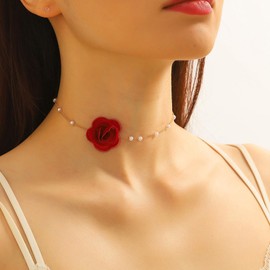 Rose Choker Necklace for Woman Flower Pearl Choker Vintage Pearl Choker Necklace Floral Choker for Women Bride Wedding Party Jewelry