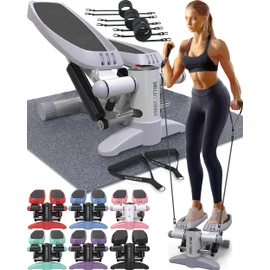 Nordic Lifting Mini Stepper & Stair Climber – White – Compact Fitness Stepper w/Resistance Bands, LCD Monitor, 330LB Weight Limit – Home Leg & Thigh Workout Machine