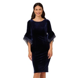 Adrianna Papell Women's Velvet Bell Sleeve Short Dress, Midnight