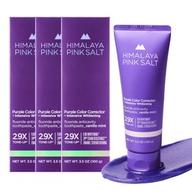 HIMALAYA PINKSALT Purple Whitening Toothpaste - Teeth Whitening, Deep Stain Remover, Helps Remove Tea and Wine Stains, Plaque Remover for Teeth, Tone Up with Fluoride - Vanilla Mint, 3.5 oz (3 Packs)