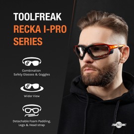 ToolFreak 1.5 Bifocal Safety Glasses Clear Lens, ANSI Z87.1 Rated, U6 UV, Includes, Headband, Case & Cloth Included (Recka)