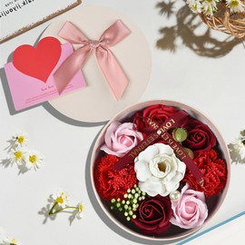 Red Fancy Soaps for Women Gift, Silk Flowers, Flower Soap Set in Gift Box Valentine's Day Gift for Her, Mother, Wife, Girlfriend, Someone Who Arranges Flowers in Wedding Birthday Anniversary