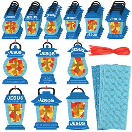 24 Sets Easter Religious Crafts Jesus Lights the Way Mosaic Sunday School Craft Christian DIY Glitter Mosaic Oil Lamp Cross Kit Hanging Bible Jesus Felt Ornament for Vbs Classroom Church Activity