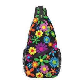 LOSTORCHI Colorful Hippie Flowers Crossbody Sling Bag for Women Men Abstract Tropical Floral Pattern Travel Sling Backpack Casual Shoulder Bag Multicolored Flower Print Gym Sports Hiking Daypack