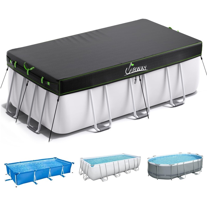 UIRWAY 12x18 FT Rectangular Pool Cover with Reflective Strips, Swimming
