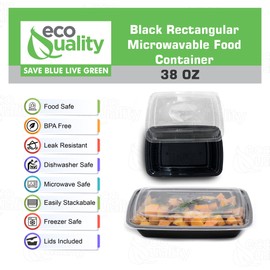 38 oz Reusable Food Storage 50 Pack Containers with Lids by EcoQuality – Rectangular BPA Free Freezer, Microwave & Dishwasher Safe – Airtight & Watertight Stackable, Lunch Meal Prep, To-Go, Bento Box