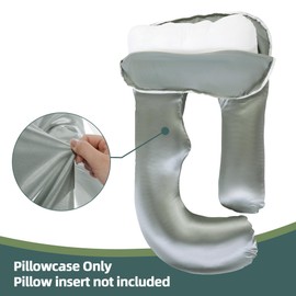 BALAPET Silky Satin Pregnancy Pillow Cover (ONLY Pillowcase), U Shaped Smooth Maternity Pillow Cover with Hidden Zip, Luxurious Soft & Breathable Large Pillow Protector for Side Sleeper,Dark Grey