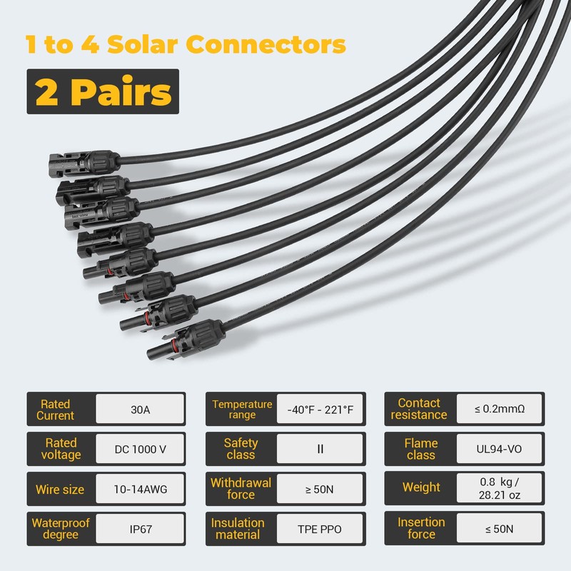 BougeRV Solar Y Branch Connectors Extra Long Solar Panel Parallel