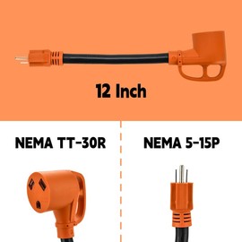 RV Power Adapter Cord, 15 Amp to 30 Amp 110V NEMA 5-15P Male to TT-30R Female Electrical Power Dogbone with Grip Handle, Heavy-Duty STW 10 Gauge for RV Trailer Camper, ETL Listed