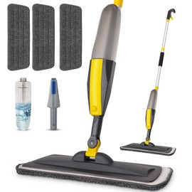 Mops for Floor Cleaning, Spray Mop with 400ml Refillable Bottle and 2 Replacement Pads Dry Wet Floor Household or Commercial Hardwood Laminate Tile Ceramic (Yellow)