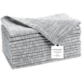 Cotton Clinic 12 Pack Farmhouse Style Slub Textured 18x18 Cloth Dinner Napkins, 100% Cotton for Everyday Use and Events - Soft and Durable Cocktail Napkins, Wedding Dinner Napkins, Gray