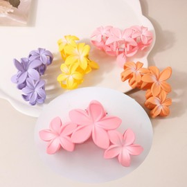 4PCS Flower Clips for Hair Matte Hair Claw Clips for Women Medium Bright Color Hair Claws Clips for Thin Hair Accessories Cute Non Slip Flower Hair Clips For Short Hair (pink)