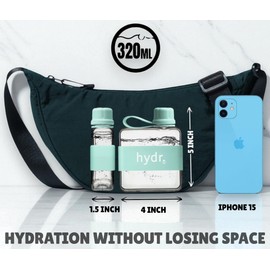 hydr™ v2 Flat Water Bottle For Handbag & Flexible Cleaning Brush | 320ml Tritan BPA Free Slim Travel Water Bottle, small water bottle for handbag