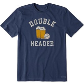 Life is Good. Men's Double Header Baseball & Beer SS Crusher Tee, Darkest Blue, XL