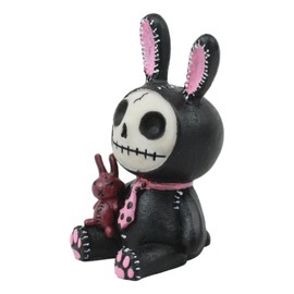 FURRY BONES Ebros Black and Pink Bunny Rabbit Skeleton Monster Figurine 3" Tall Bun Bun Skeleton Furrybones with a Voodoo Rabbit Doll and Pink Polka-dot Tie Decorative Collectible Toy