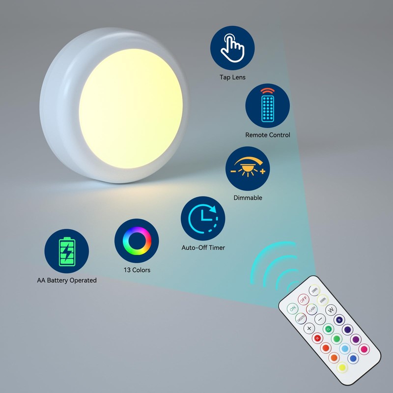 LED Puck Lights with Remote Control, Under Cabinet Lighting Stick