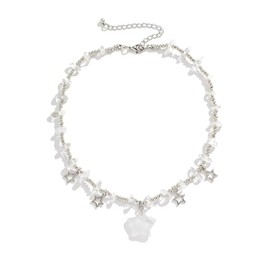Pehvdkuq Transparent Star Charms Pendant Choker Y2K Healing Crystal Necklace Summer Jewelry with Silver Chains for Teen Girls Women, Clear