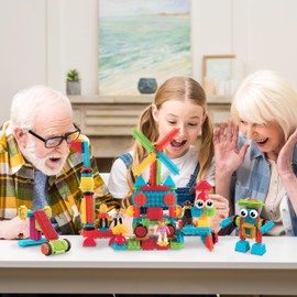 PicassoTiles 116pc Hedgehog Building Blocks Construction Toy Set with Interlocking Tiles Idea Book 4 Action Figure Characters and Decorative Eyes STEM Educational Playset for Kids Ages 3 Plus PTB116