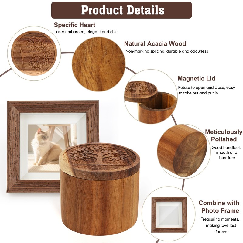 Pet Ashes Box Set, Wooden Round Pets Urn for Dog
