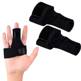 TopBine Pack of 2 Black Neoprene Finger Splint, Finger Support with Built-in Steel Plate Support for Sports Injuries, Broken Fingers, Joint Pain