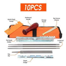 AIMALL 10PCS Chainsaw File Filing Kit Files Tool Chain Sharpener for Stihl, Durable Metal & Hardwood, Portable Design with Storage Bag