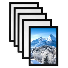 QWORK® Pack of 5 Magnetic Picture Frames, Document Holder with Magnetic Closure, Suitable for A4 Certificates, Displays, Pictures, Photos (Black)