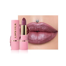 Diamond Glitter Matte Lipstick, Rose Brown Metallic Shimmer Lip Gloss Lip Tint Stain,Longlasting Waterproof Non-Stick Lip Color,Full Coverage Lipgloss Lipstain, Christmas Lip Makeup Gift for Women-06