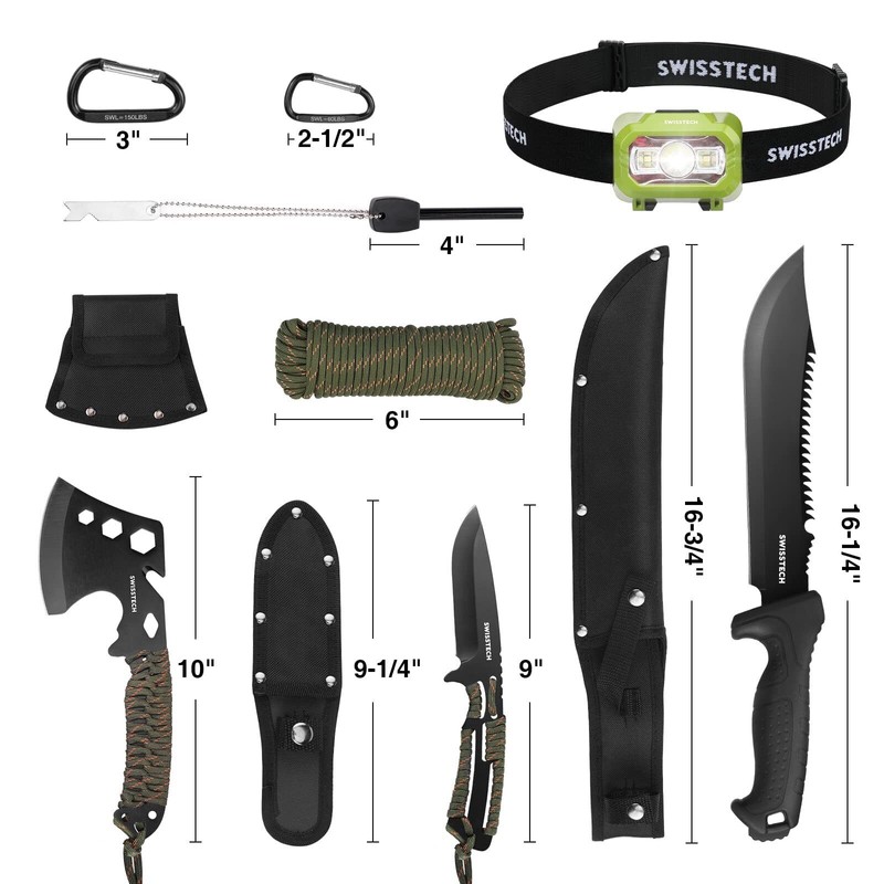 Swiss+Tech 8Pack Hatchet and Machete Axe Fixed Blade Hunting Knife