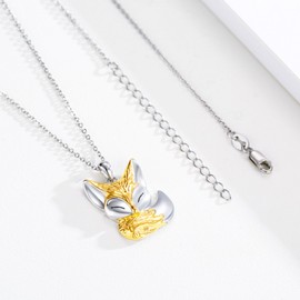 CUOKA MIRACLE Fox Necklace 925 Sterling Silver Foxes Pendant Fox Charm Jewelry for Mom Teen Fox Lover Gifts on Mother's Day Birthday Christmas Jewelry Gifts(Gold)