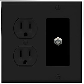 RiteAV (2 Gang Decorative) 15 Amp Round Power Outlet Coax Cable TV Wall Plate - Black