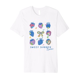 Colorful Strawberries and Bow Illustration Sweet Summer Time Premium T-Shirt