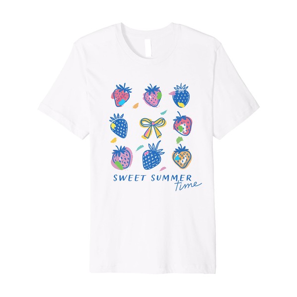 Colorful Strawberries and Bow Illustration Sweet Summer Time Premium T-Shirt