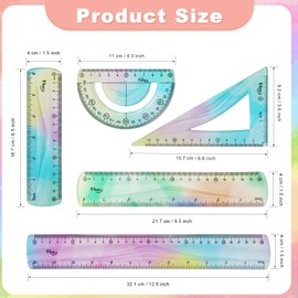 5 Pcs Flexible Rulers, 6inch 8inch 12inch Bendable Straight Ruler Triangle Ruler Protractor Soft Shatterproof Plastic Flexible Rulers with Centimeter and Inch Scales for School Classroom Office Home