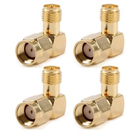 TengKo RP SMA Male to RP SMA Female Plug Right Angle 90 Degree RF Male Adapter (4 Pack)