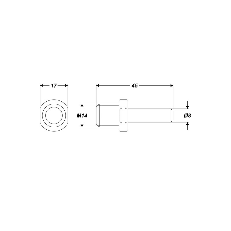 M14 Adaptor 45 mm with Shaft Diameter 8 mm for