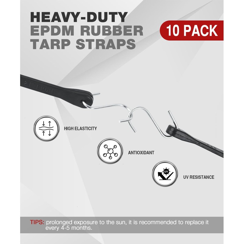 Bungee Cords Heavy Duty Outdoor 21", 10 Pack Rubber Bungee