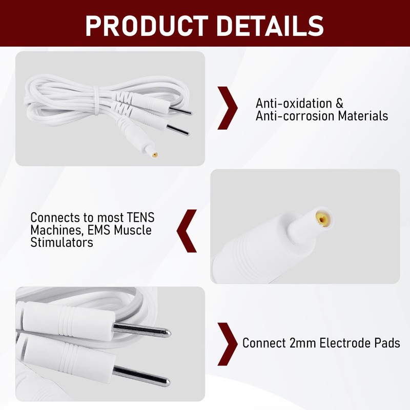 TENS EMS Replacement Cable with 2 mm Pin Connectors, Flexible