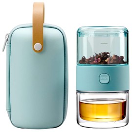 ZENS Modern Small Travel Glass Tea Infuser Teapot, 3-in-1 Smart One Touch Tea...