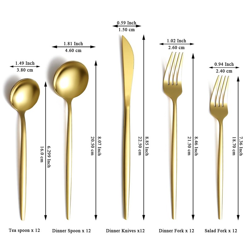 Evanda Gold Silverware Set 60 Piece Service for 12, Titanium