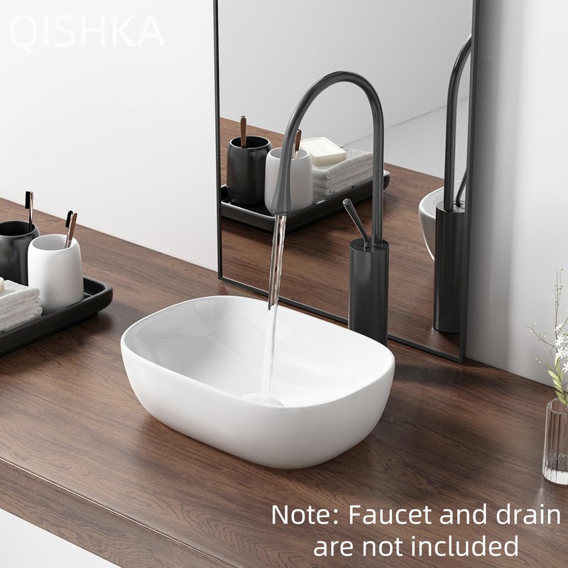 Small Vessel Sink Bowl Above Counter, QISHKA 14" x 10"