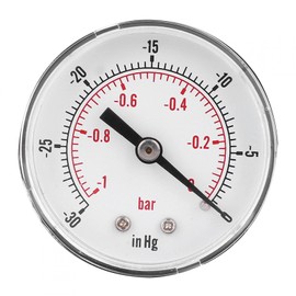 Vacuum Pressure Gauge, 50mm 1/8 BSPT Center Back Mount -1-0bar -30-0inhg Gauge Meter, High Accuracy Vacuum Gauge, for Air Water Oil Gas Industrial 5.1x4.5x4.5cm