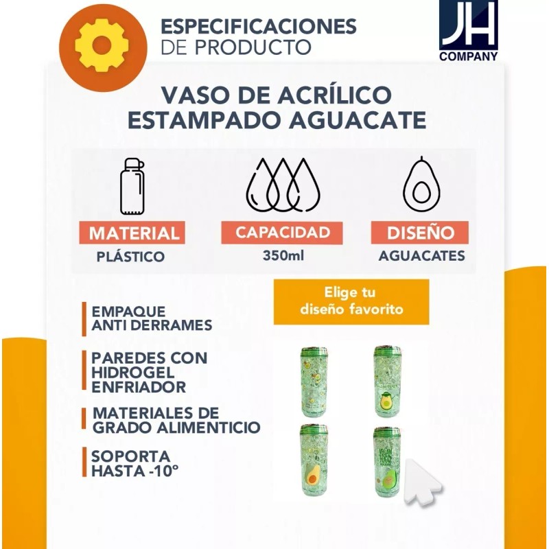 J.H. Company Vaso Acrilico Estapado Aguacate Termico Forma De Lata