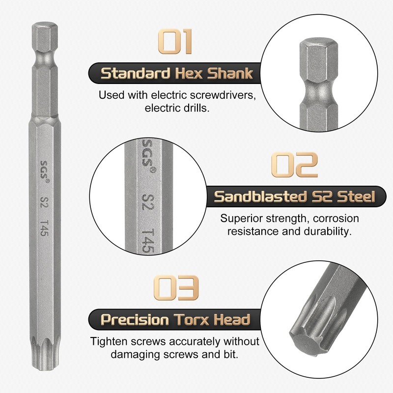 sourcing map 5pcs T45 Torx Head Screwdriver Bit 1/4" Hex