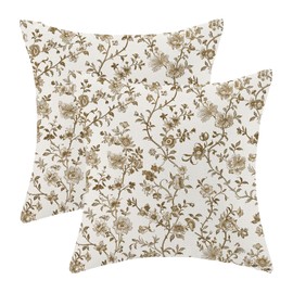 AEIOAE Brown Floral Pillow Covers 18x18 Inch Set of 2, Chinoiserie Cream Vintage Flower Throw Pillows Case, Boho Spring Outdoor Decorative Farmhouse Decor Cushion Covers for Home Sofa Bed Couch