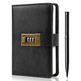 WEMATE Journal 2024 A6 Keyed Notebook Horizontal Ruled PU Leather Password Notebook with Pen & Gift Box 240 Page-15.8cmx11.5cm Diary with Lock Keeps Secrets Secret-Black