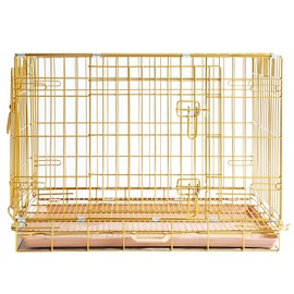 Piivos Dog Crate 30 Inch, Copper Gold Dog Kennel | Portable & Foldable Metal Wire Dog Cage for Medium-Small Dogs with Pull-Out Floor Grid, Easy-Clean Tray, Dual-Entry, Handle for Transport Indoor